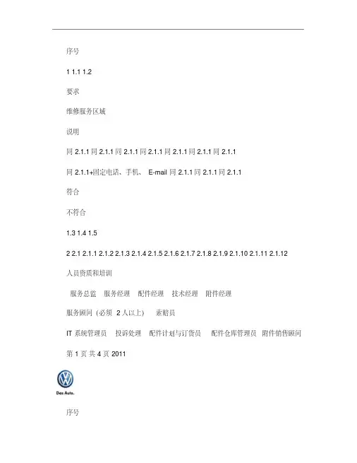 上海大众新建经销商售后服务功能符合性验收检查表_2011N.
