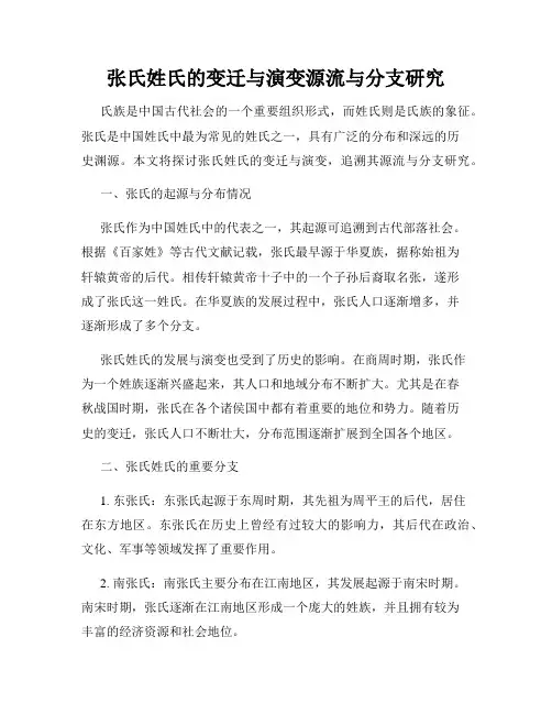 张氏姓氏的变迁与演变源流与分支研究