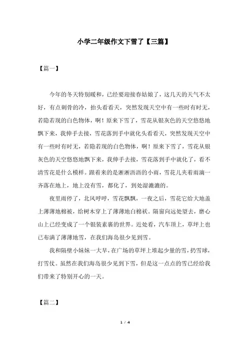 小学二年级作文下雪了【三篇】