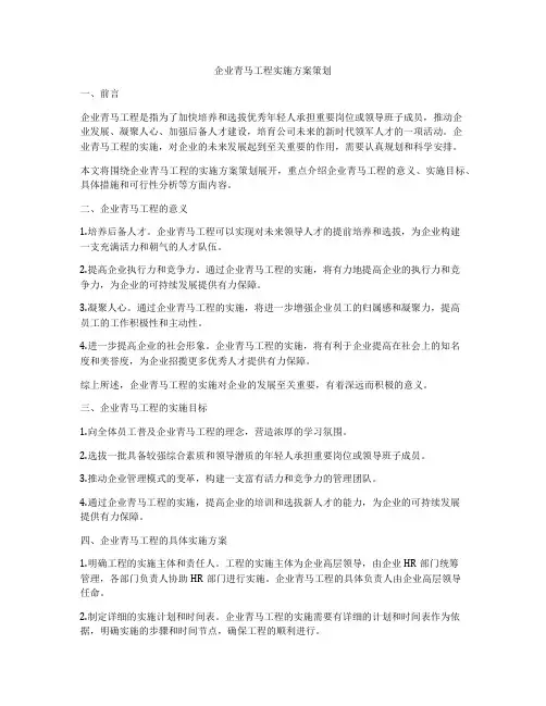 企业青马工程实施方案策划