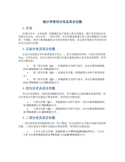 统计学常用分布及其分位数