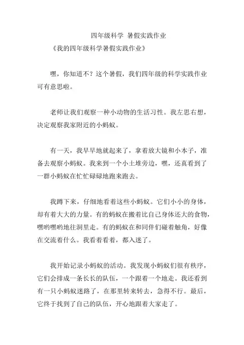 四年级科学 暑假实践作业