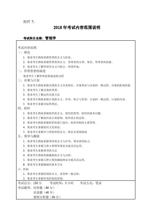 管理学 初试 2018考试大纲