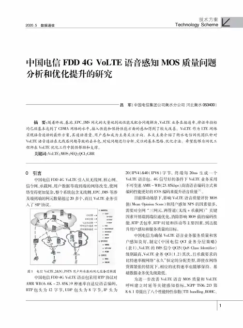 中国电信FDD 4G VoLTE语音感知MOS质量问题分析和优化提升的研究