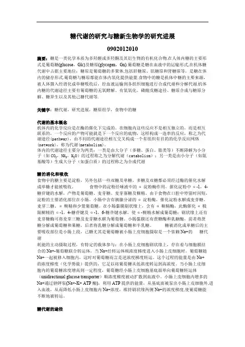 糖代谢的研究与糖新生物学的研究进展