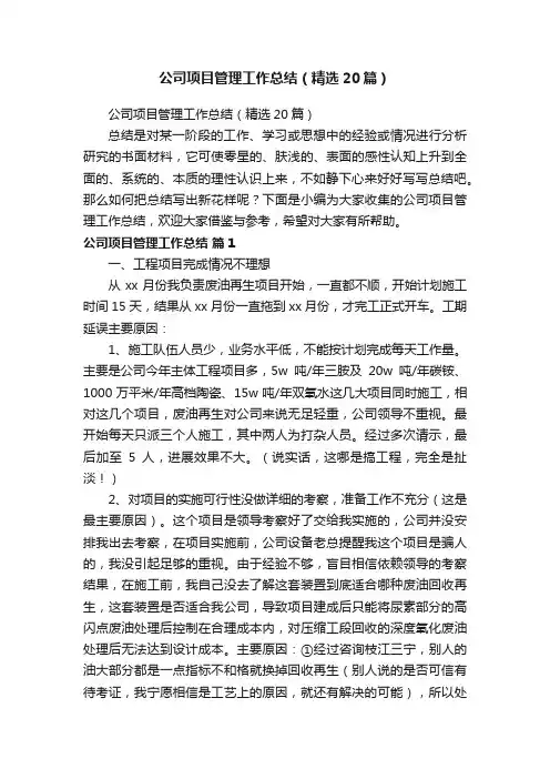 公司项目管理工作总结（精选20篇）