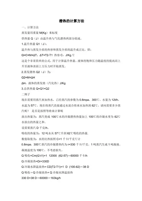 蒸汽潜热计算方法及潜热值doc