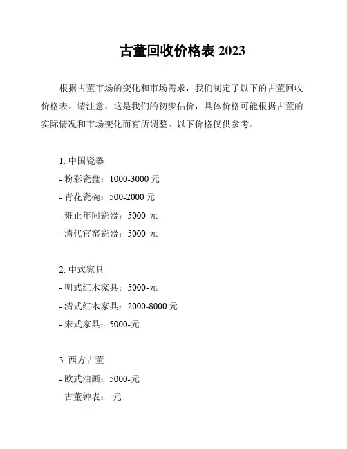 古董回收价格表2023
