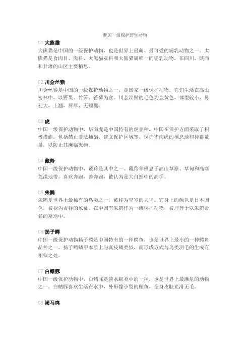 我国一级保护野生动物