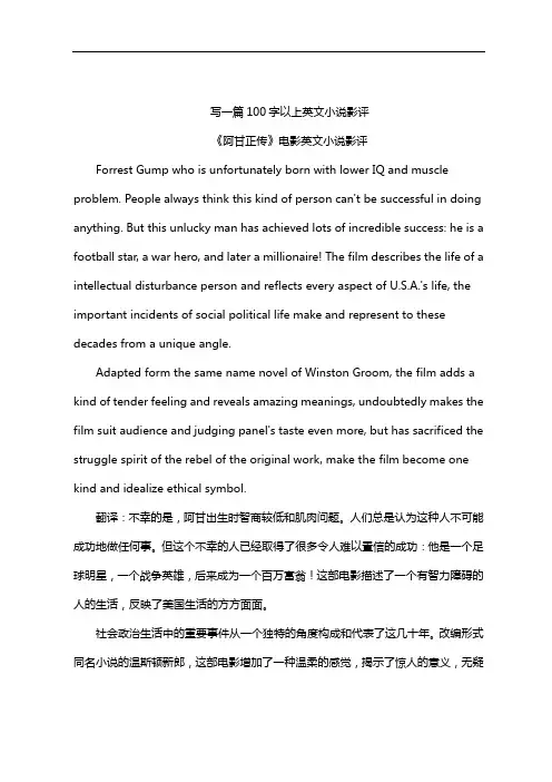 写一篇100字以上英文小说影评
