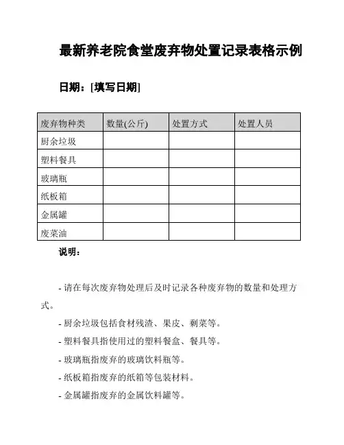 最新养老院食堂废弃物处置记录表格示例