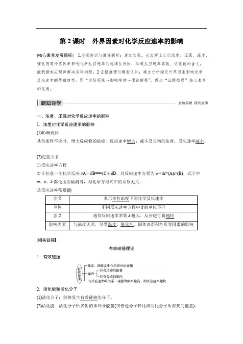 2020版化学鲁科版选修4学案:第2章 第3节 第2课时 外界因素对化学反应速率的影响