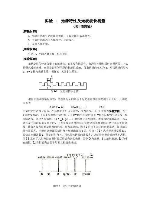 实验二 光栅特性及光波波长测量