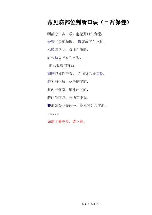 常见病部位判断口诀(日常保健)