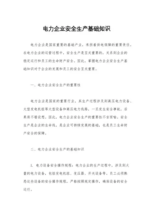 电力企业安全生产基础知识