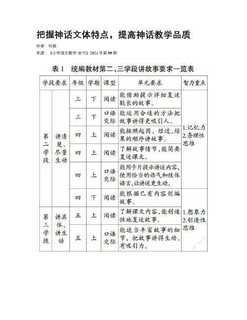 把握神话文体特点，提高神话教学品质 