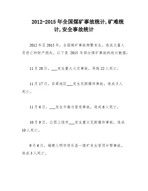 2012-2015年全国煤矿事故统计,矿难统计,安全事故统计