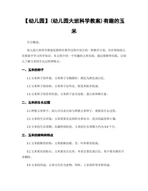 【幼儿园】(幼儿园大班科学教案)有趣的玉米