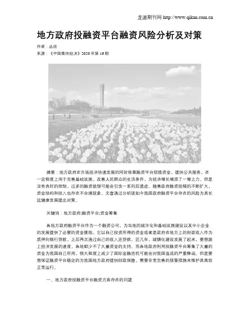 地方政府投融资平台融资风险分析及对策