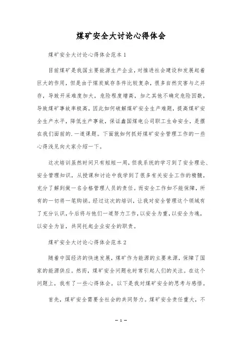 煤矿安全大讨论心得体会