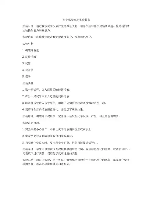 初中化学兴趣实验教案