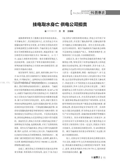挂电取水身亡供电公司担责