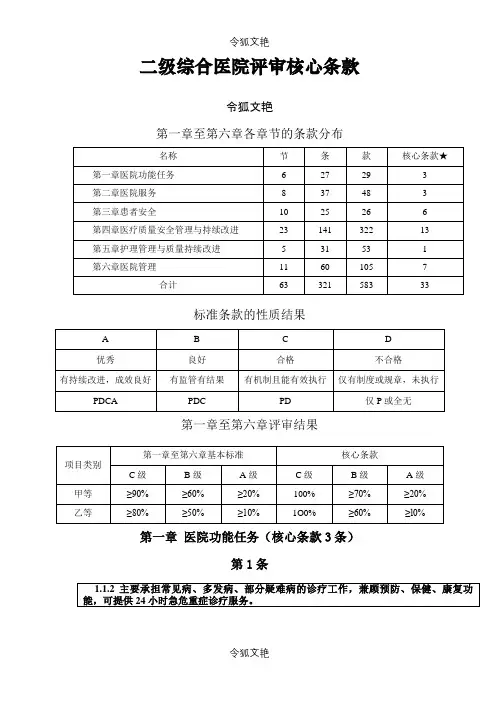 二级综合医院评审核心条款33条(精编打印版)之令狐文艳创作