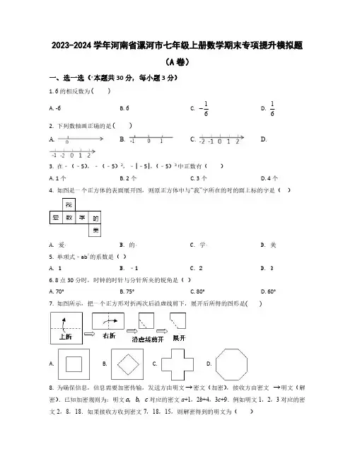 2023-2024学年河南省漯河市七年级上学期数学期末质量检测模拟题合集2套(含解析)