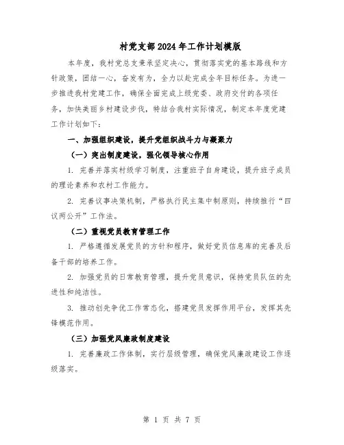 村党支部2024年工作计划模版(3篇)