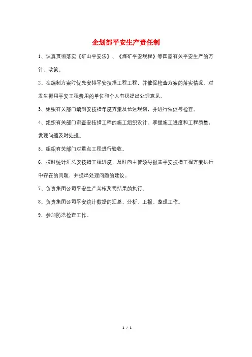 企划部安全生产责任制