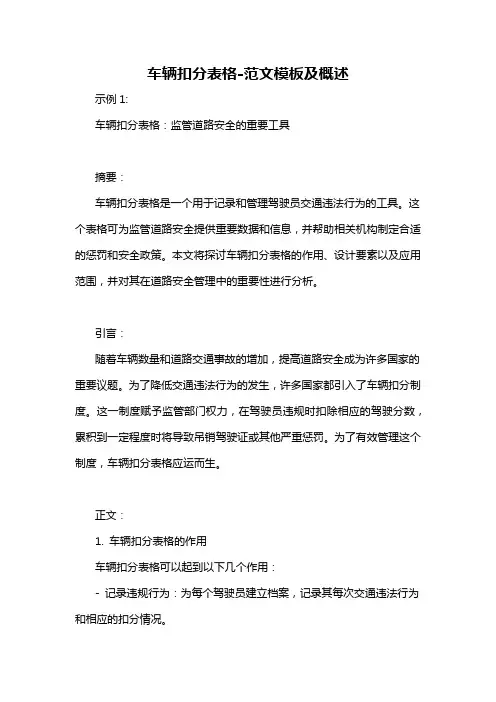 车辆扣分表格-概述说明以及解释