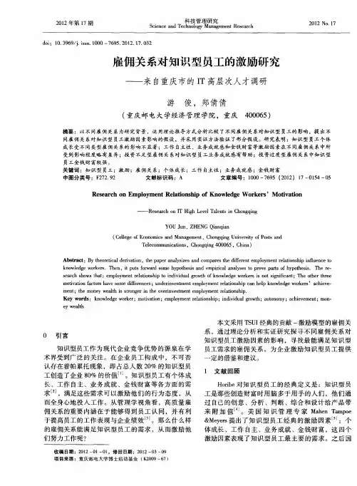 雇佣关系对知识型员工的激励研究——来自重庆市的IT高层次人才调研