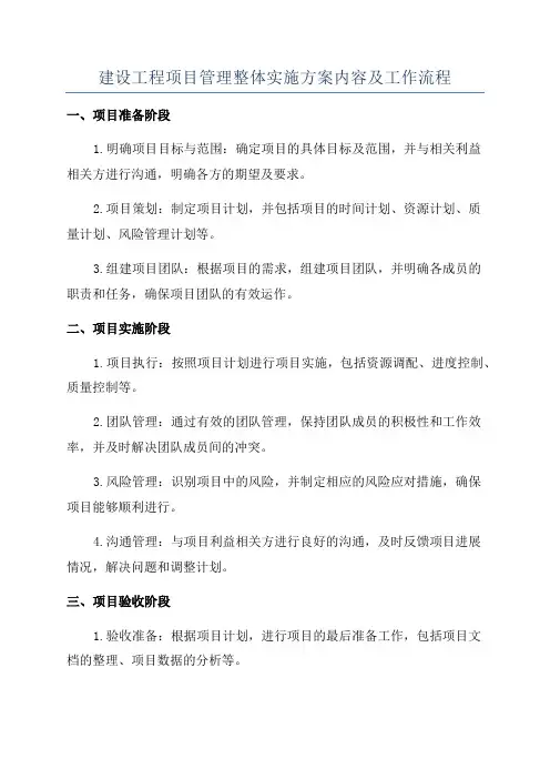 建设工程项目管理整体实施方案内容及工作流程