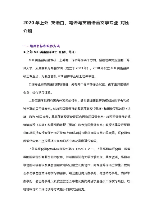 2020年上外 英语口、笔译与英语语言文学专业 对比介绍
