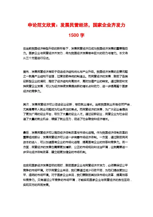 申论范文欣赏：发展民营经济,国家企业齐发力2