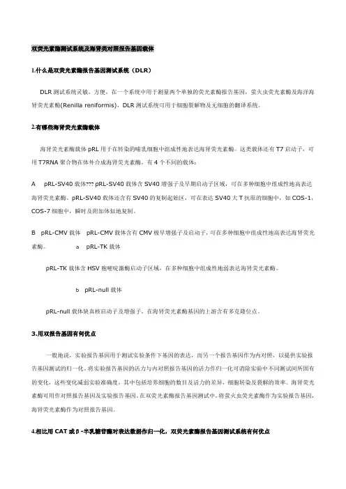 双荧光素酶测试系统及海肾类对照报告基因载体