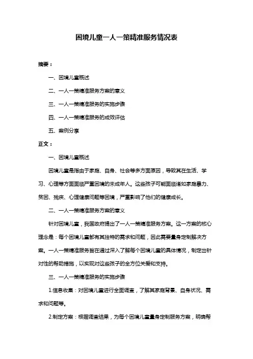 困境儿童一人一策精准服务情况表