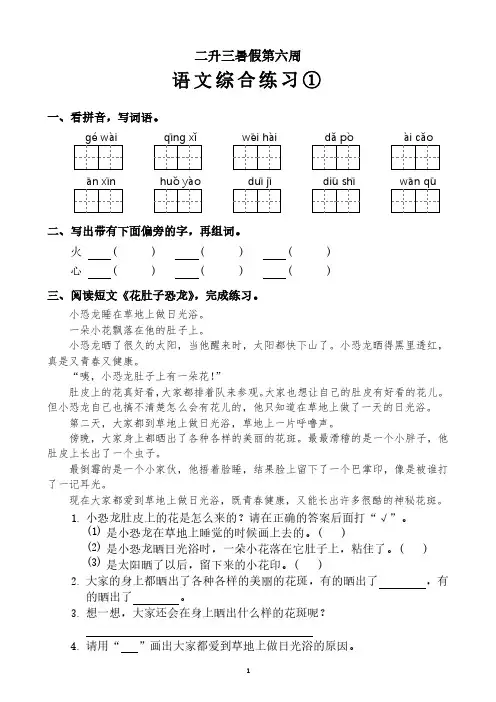二年暑假语文《综合练习第六周》