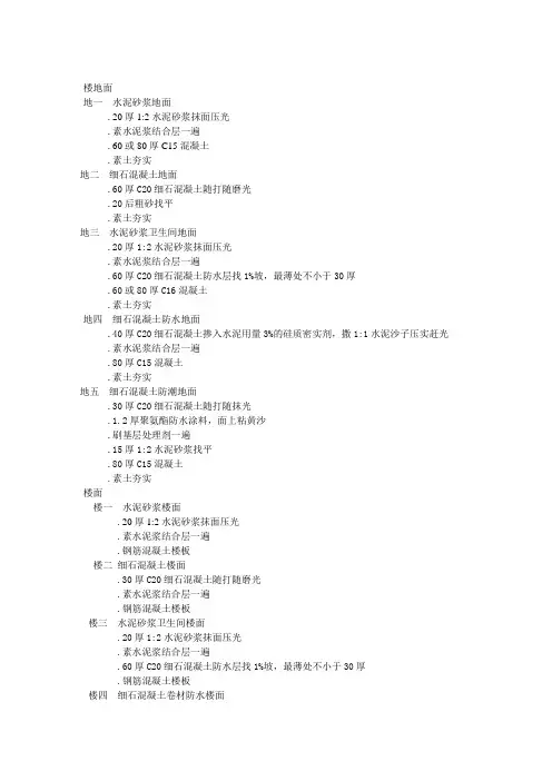 建筑材料做法表