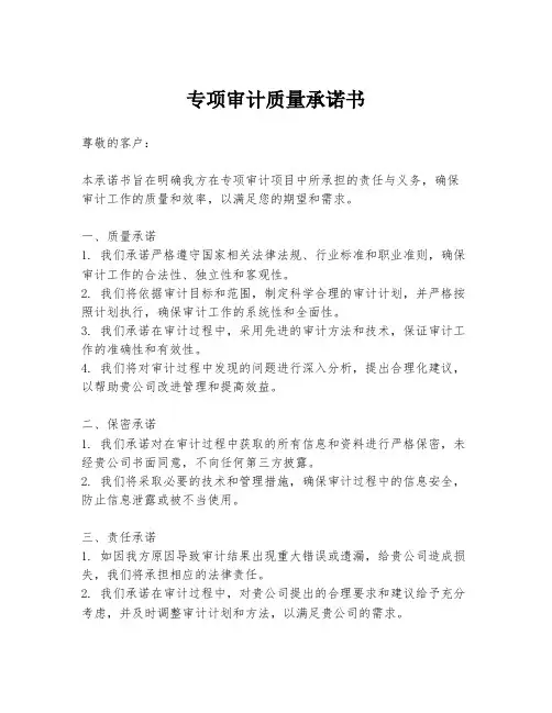 专项审计质量承诺书