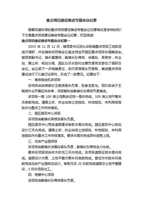 重点项目建设推进专题会议纪要