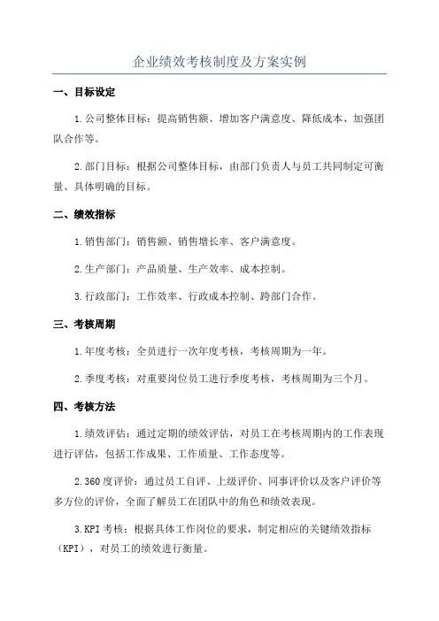 企业绩效考核制度及方案实例