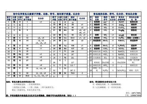 初中化学化合价一览表 - 王健版