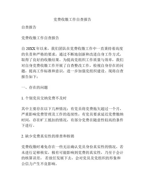 党费收缴工作自查报告