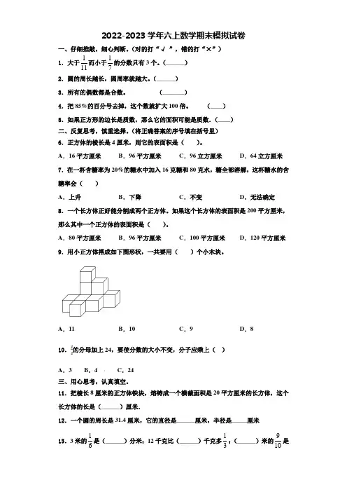 2023届山东省烟台市六年级数学第一学期期末学业质量监测试题含解析