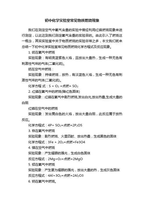 初中化学实验室常见物质燃烧现象