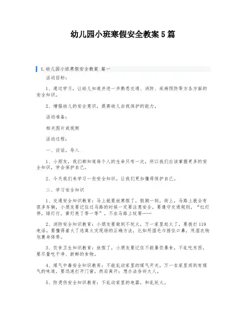 幼儿园小班寒假安全教案5篇