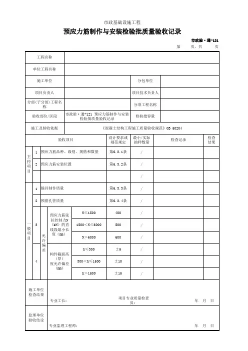预应力筋制作与安装检验批质量验收记录