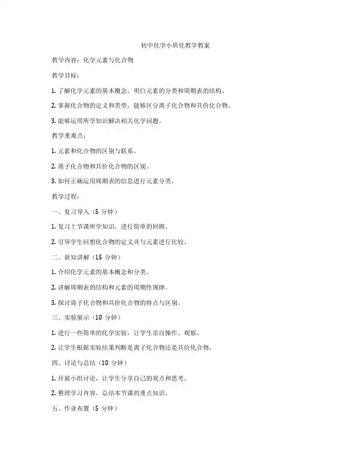 初中化学小班化教学教案