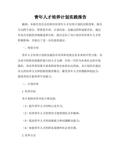 青年人才培养计划实践报告